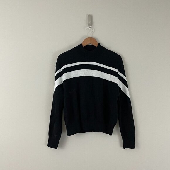 ATM Anthony Thomas Melillo Black Striped Mock Neck Sweater Size Medium - Picture 1 of 5